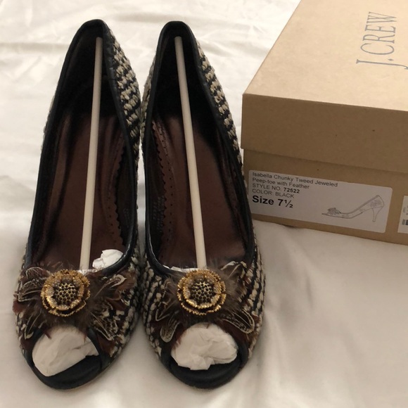 J.Crew Tweed Jeweled Peep-toe Heels - Picture 2 of 7